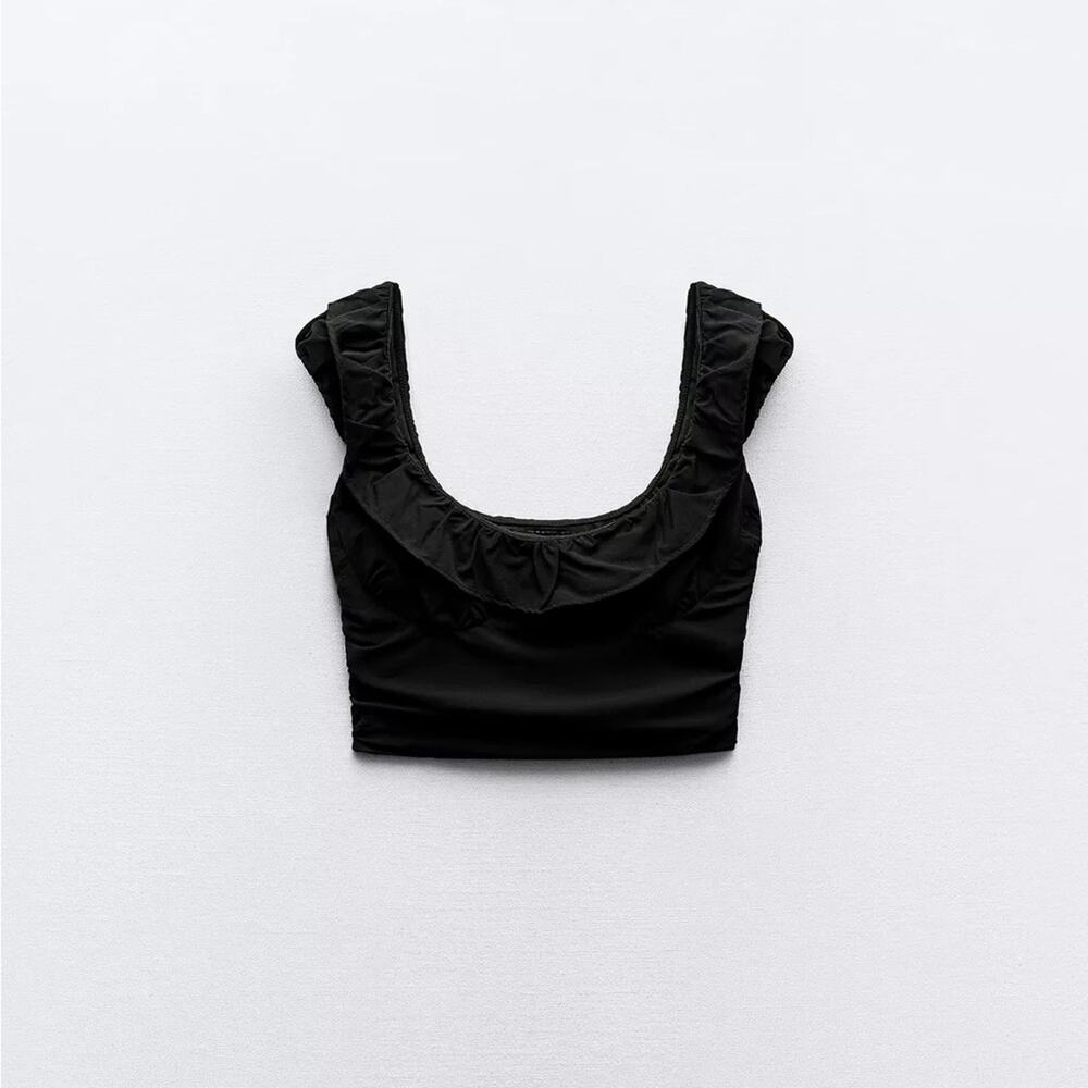 Zara Black Ruffle Crop Top - Picture 8 of 13